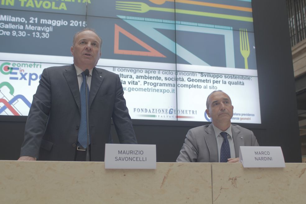 Il presidente del Consiglio nazionale geometri, Maurizio Savoncelli con il consigliere nazionale Marco Nardini, presidente Geosicur.