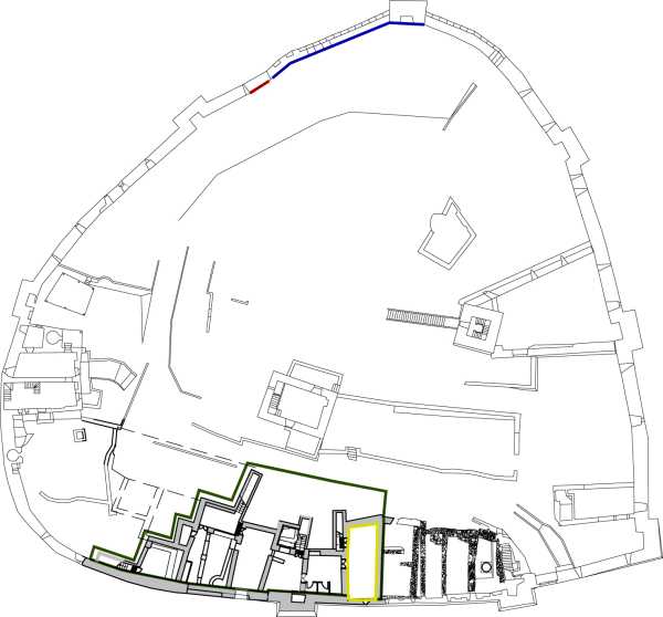 Planimetria generale con individuazione delle aree oggetto di scavo e restauro.
