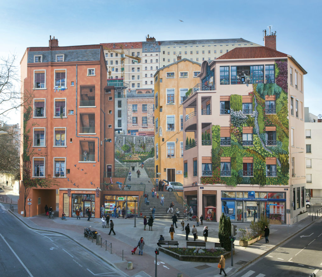  © Michel Djaoui | «Mur des Canuts», Lione, Francia. Il trompe l’oeil più grande d’Europa: 1.200 m² di estensione e impiego di 300 colori diversi del Gruppo Cromology.