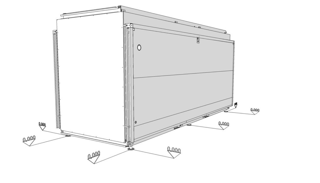 Sae | Un modulo abitativo in modalita trasporto l'ingombro è quello di un container standard.